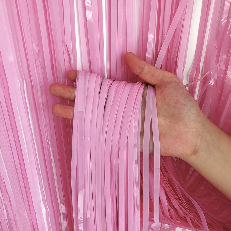 BEISHIDA 2 Pack Pink Tinsel Foil Fringe Curtains Light Macaron Metallic Curtain Photo Backdrop for Wedding Party Birthday Stage Bridal Shower Decor(3.28 ft x 6.56 ft) - Image 2